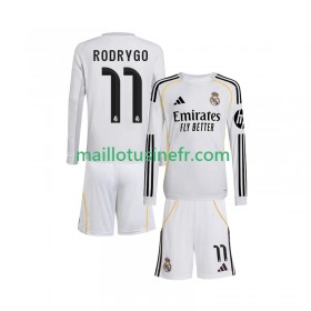 Maillot de Foot Real Madrid Rodrygo 11 Domicile 2025-26 Manches Longues - Enfant